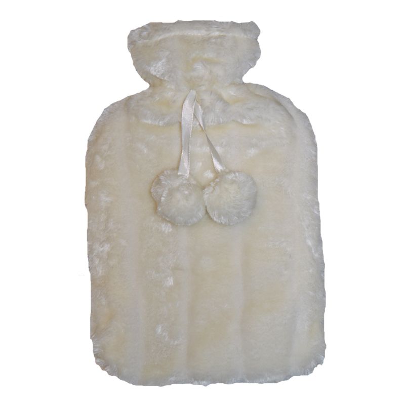 2 Litre Hot Water Bottle with Fur Cover - Cream