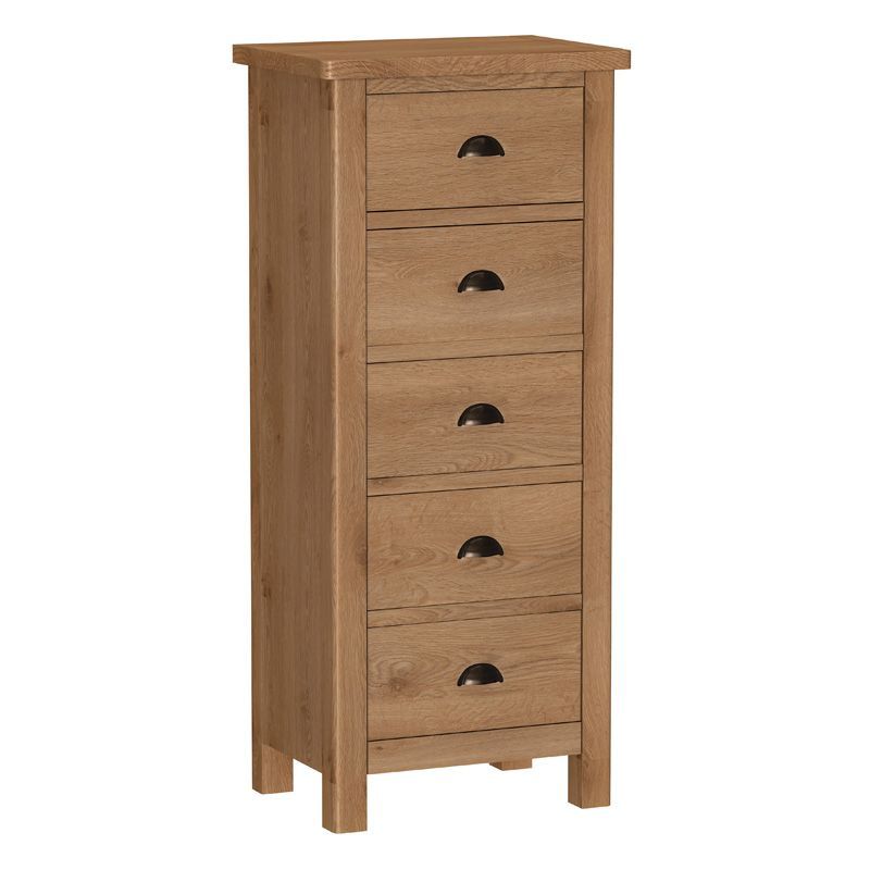 Rutland Tall Chest of Drawers Oak Natural 5 Drawers