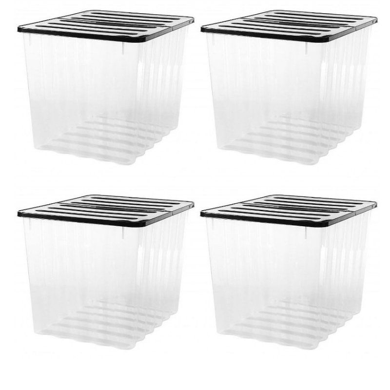 4 x Plastic Storage Boxes 110 Litres Extra Large - Clear & Black Supa Nova by Strata
