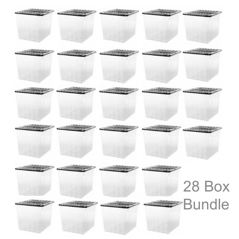 28 x Plastic Storage Boxes 110 Litres Extra Large - Clear & Black Supa Nova by Strata