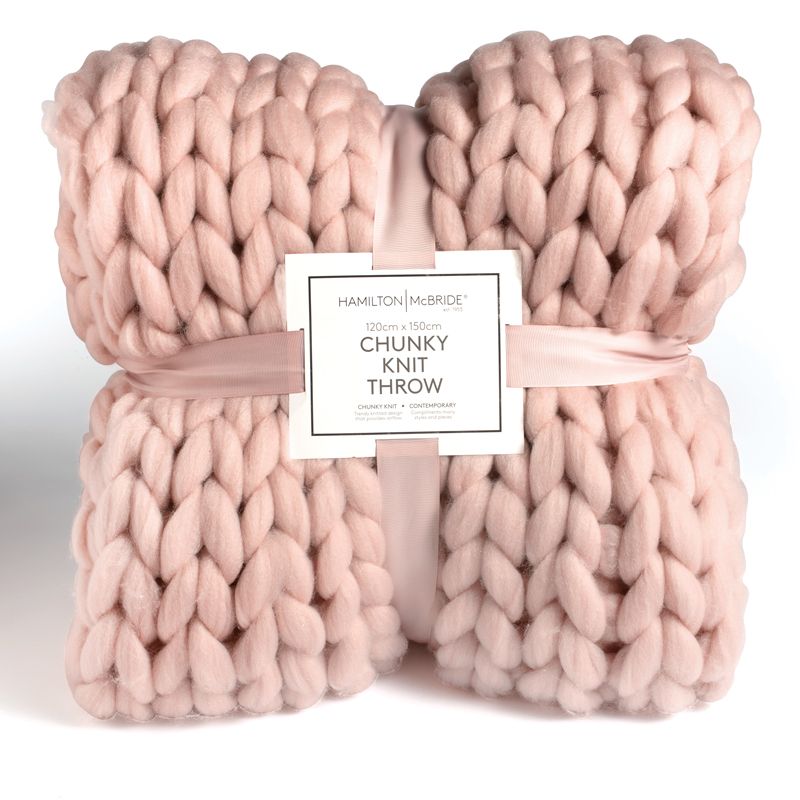 Hamilton McBride Chunky Knit Throw Pink 120x150cm