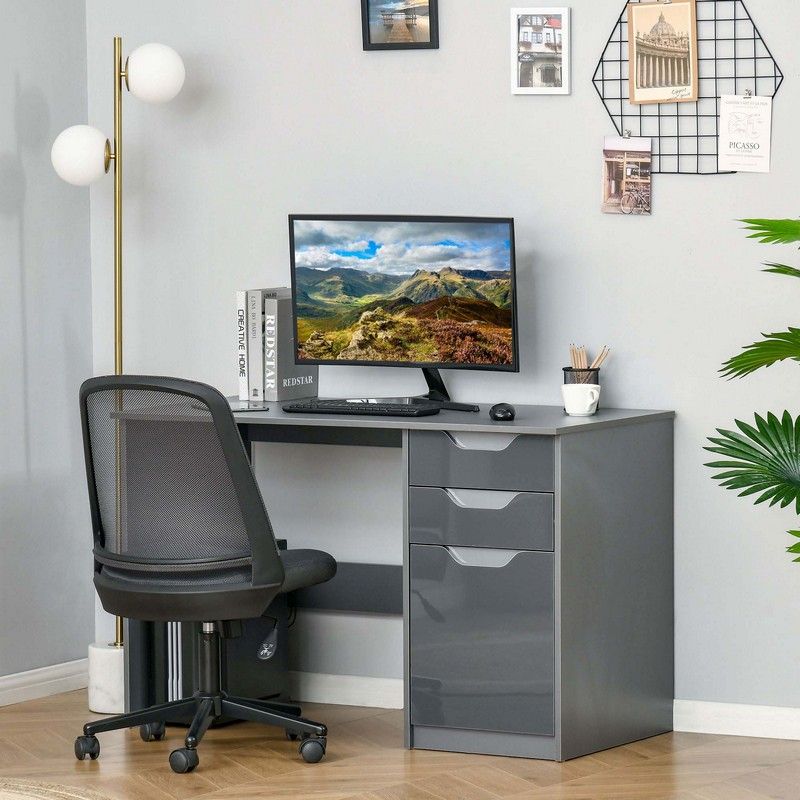 Homcom High Gloss Computer Desk with Drawers