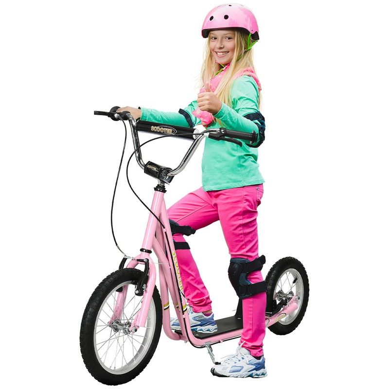 Homcom Teen Stunt Scooter Push Kick Scooters For Kids With Rubber Wheels Adjustable Handlebar Front Rear Dual Brakes Kickstand