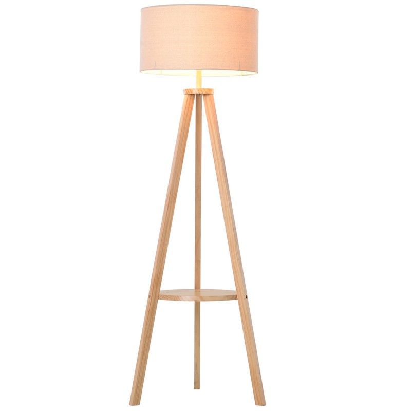Homcom Free Standing Tripod Floor Lamp Bedside Light Reading Light With Storage Shelf Linen Shade For Living Room Bedroom