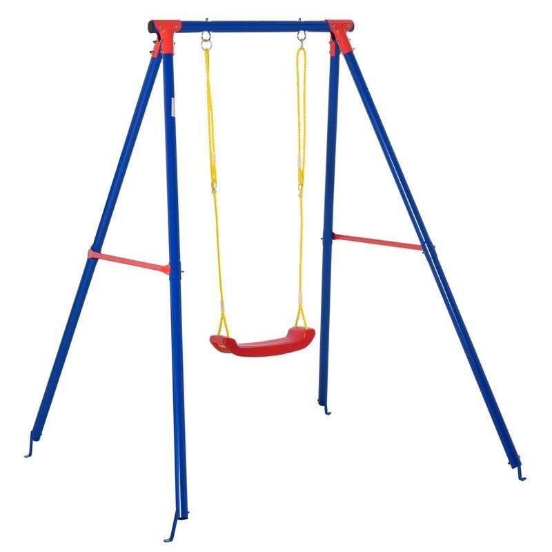 Outsunny Metal Swing Set With Adjustable Rope Heavy Duty A-Frame Stand Outdoor Playset