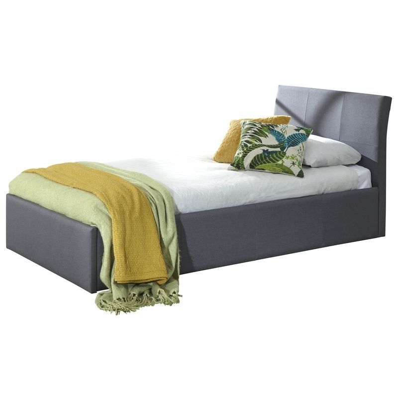 Ascot Single Ottoman Bed Fabric Grey 3 x 7ft