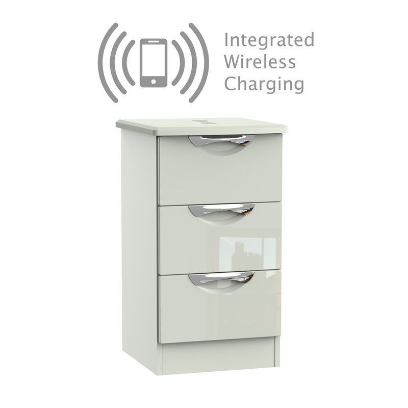 Weybourne Wireless Charger Slim Bedside Table Off-white 3 Drawers