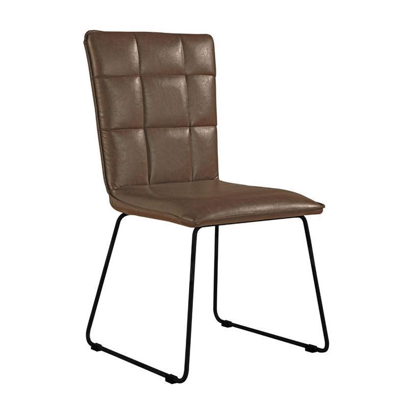 Pair of Urban Classic Dining Chairs Metal & Faux Leather Brown