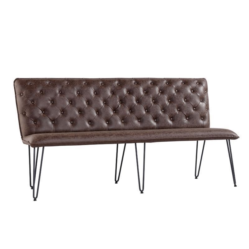 Urban Chesterfield Large Bench Metal & Faux Leather Brown