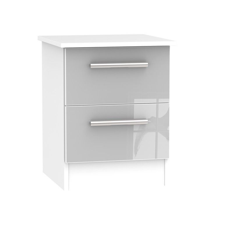 Buxton Slim Bedside Table White & Grey 2 Drawers