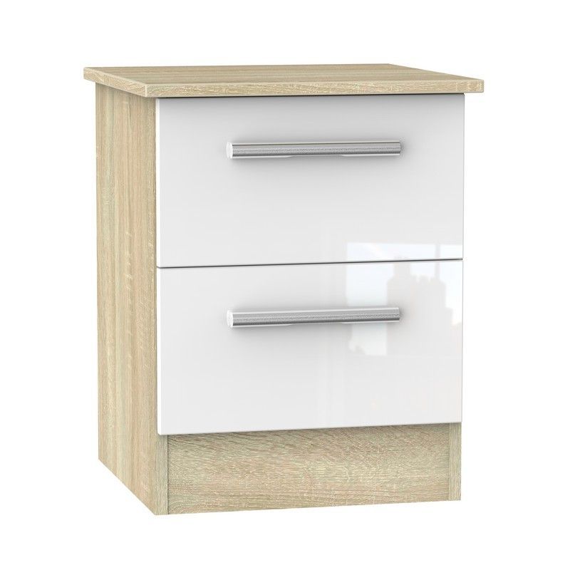 Buxton Slim Bedside Table Natural & White 2 Drawers