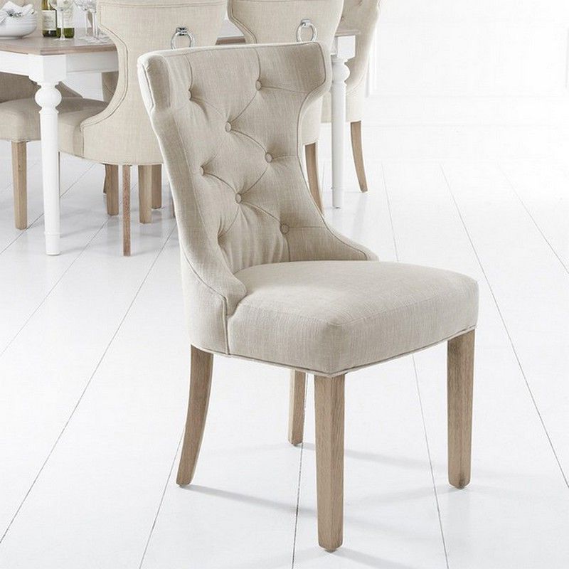 Lancelot Winged Back Dining Chair Beige With Button Detailing