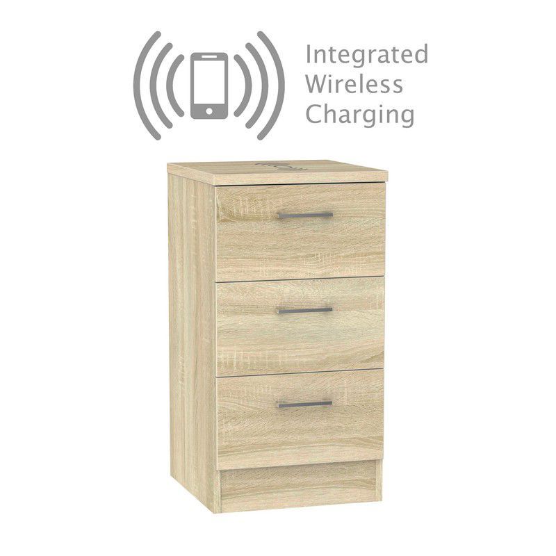 Elmsett Wireless Charger Slim Chest of Drawers Natural 3 Drawers
