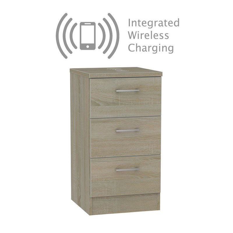 Elmsett Wireless Charger Slim Chest of Drawers Brown 3 Drawers