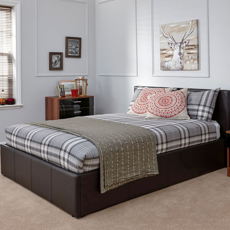 Winston End Lift Double Ottoman Bed Brown Faux Leather
