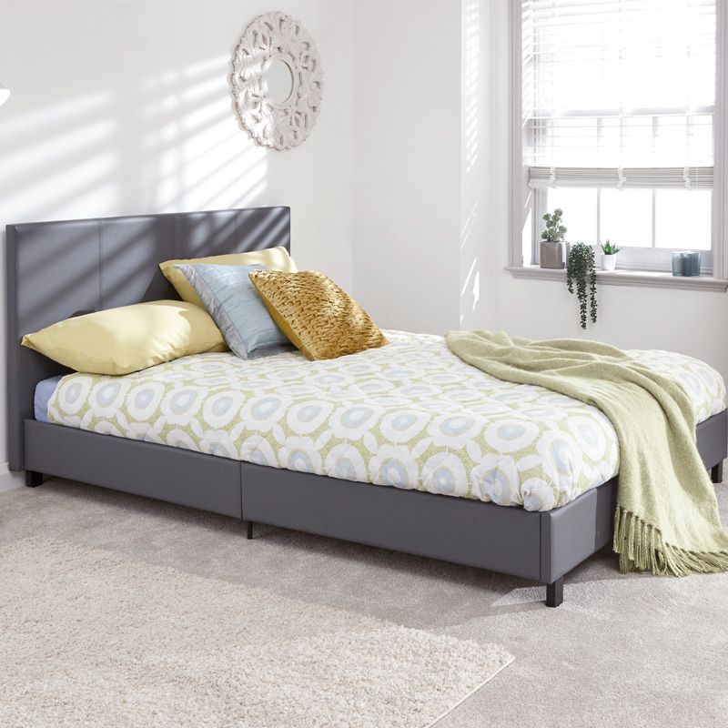Bugi Double Bed Faux Leather Grey 4 x 7ft