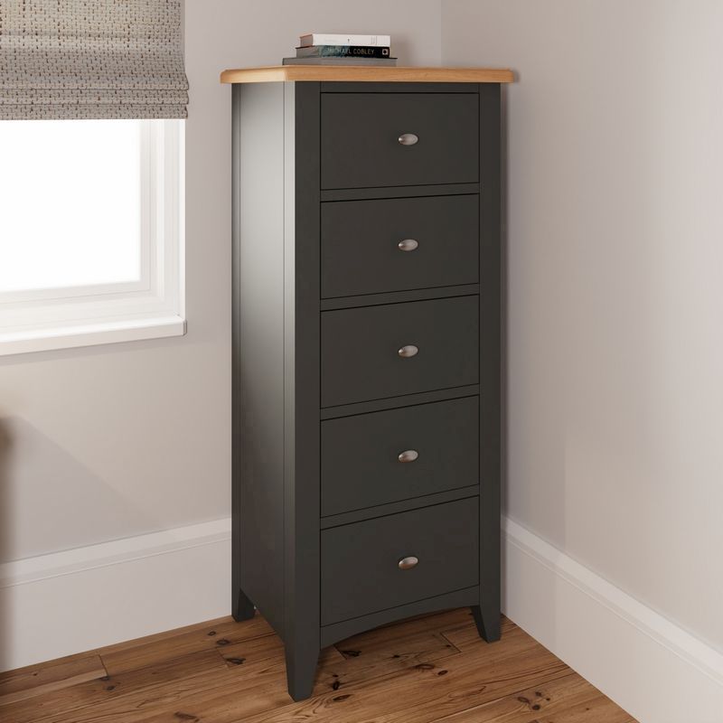 Portchester Tall Chest of Drawers Oak Grey 5 Drawers