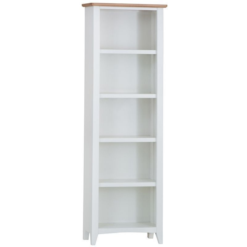 Ava Oak Tall Bookcase White 5 Shelves