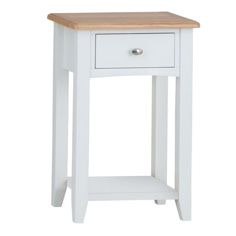 Ava Oak Tall Side Table White 1 Drawer