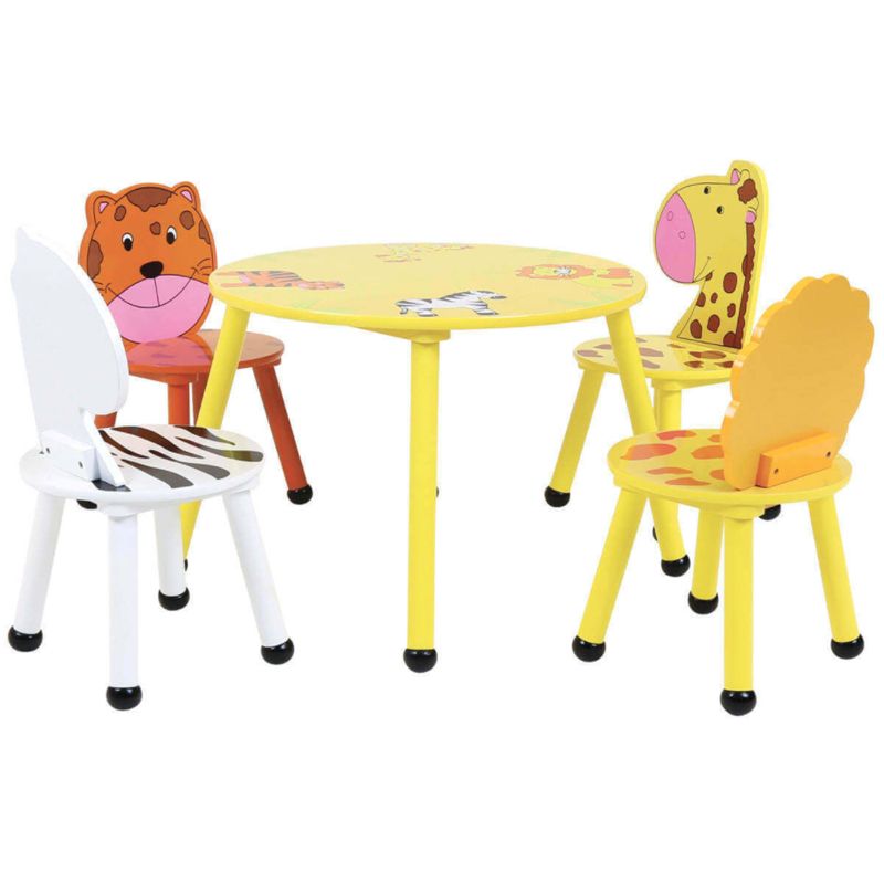 Wensum 4 Seat Kids Jungle Safari Wooden Table & Chairs Set