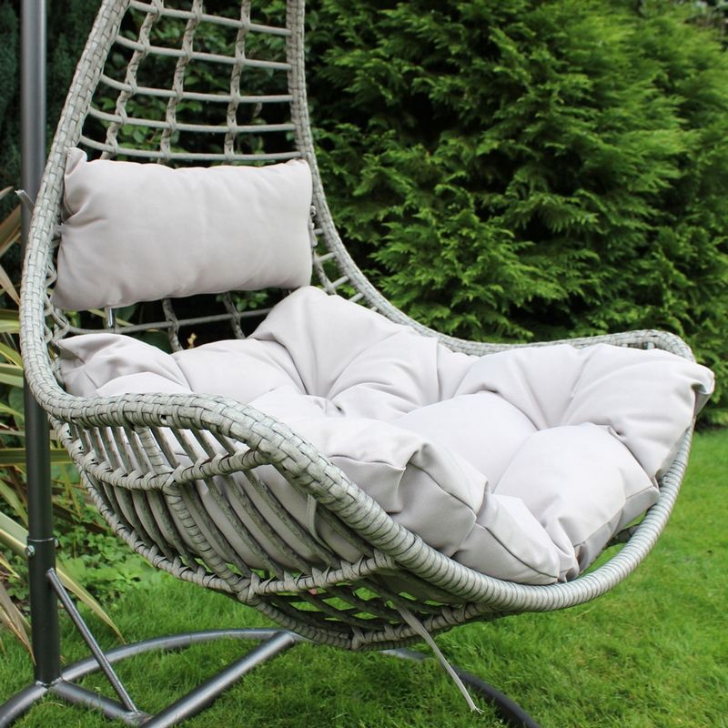 Wensum Rattan Hanging Garden Swing Chair with Cushion Grey