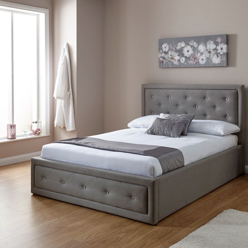 Hollywood Double Ottoman Bed Fabric Grey 5 x 7ft