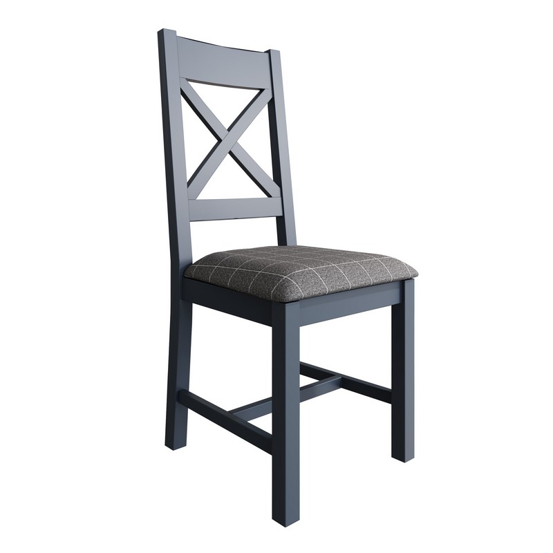 Pair of Bondi Cross Back Dining Chairs Oak Blue Grey