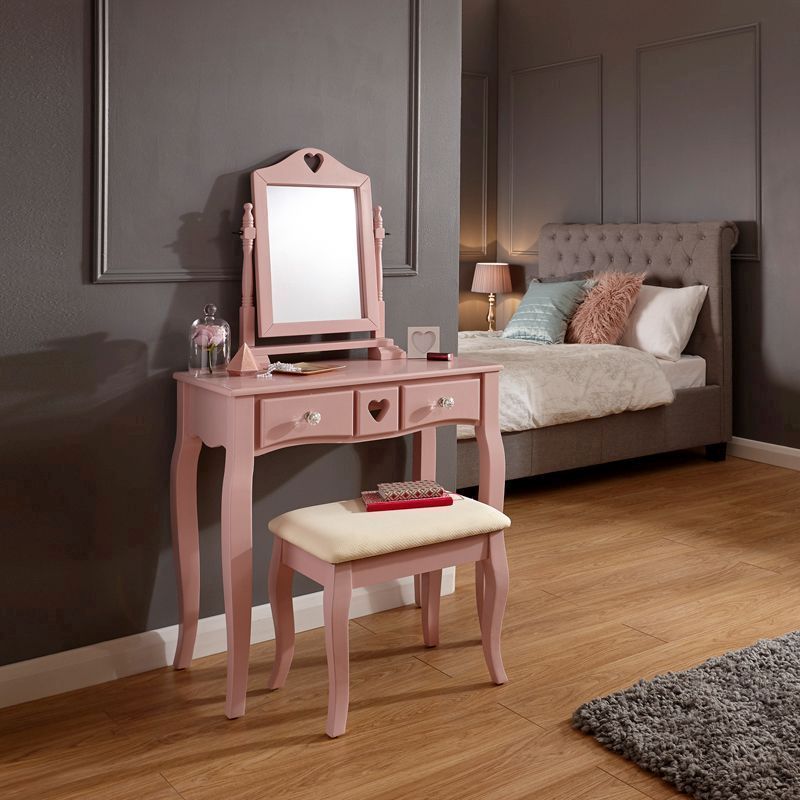 Love Hearts Tall Dressing Table Pine Pink 2 Drawers