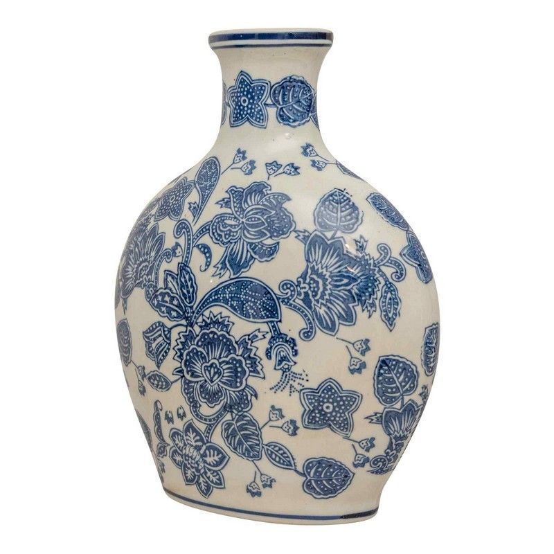 Bottle Vase Ceramic Blue & White with Flower Pattern - 31cm