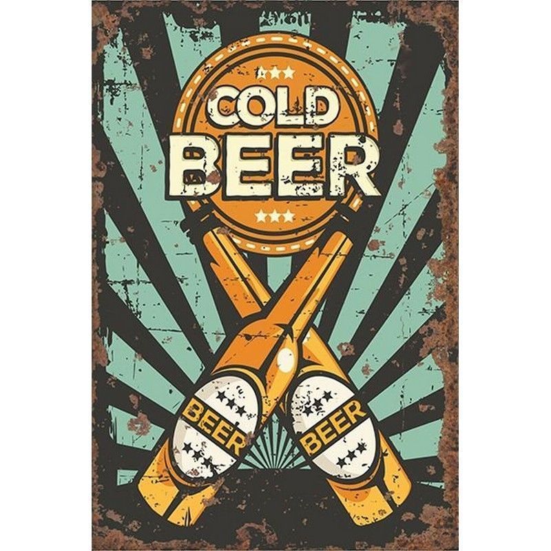 Vintage Cold Beer Sign Metal Wall Mounted - 40cm