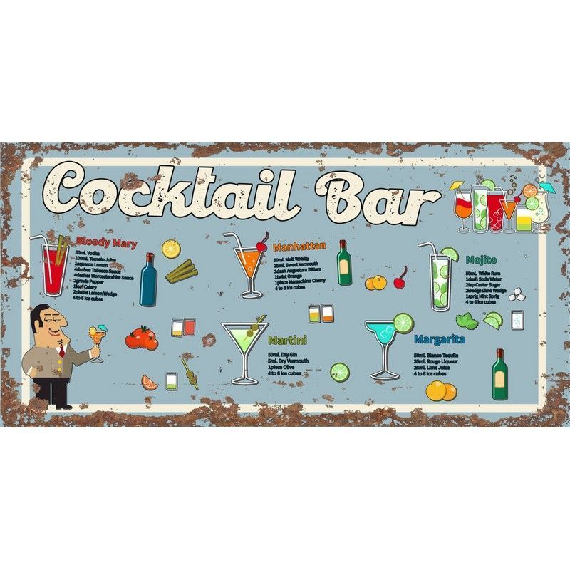 Vintage Cocktail Bar Sign Metal Wall Mounted - 40cm
