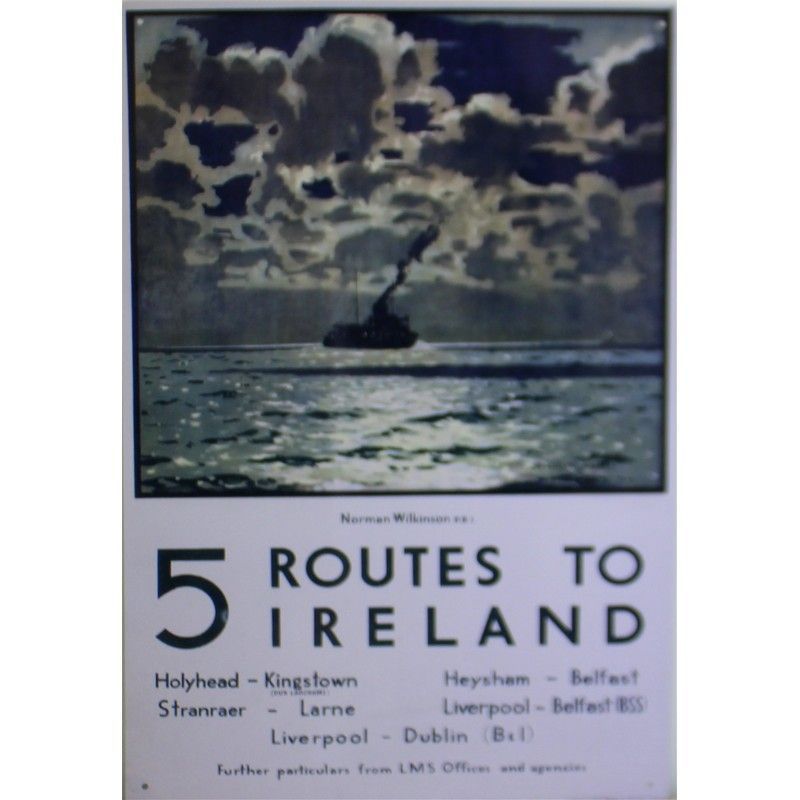 Vintage 6 Routes To Ireland Ferry Sign Metal Wall Mounted - 40cm