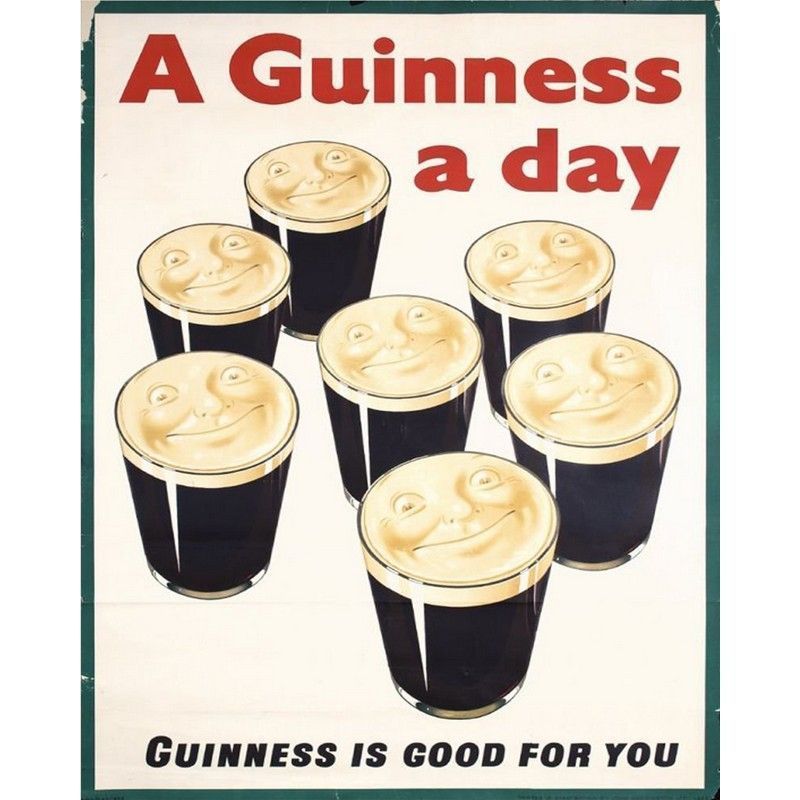 Vintage A Guinness A Day Sign Metal Wall Mounted - 40cm