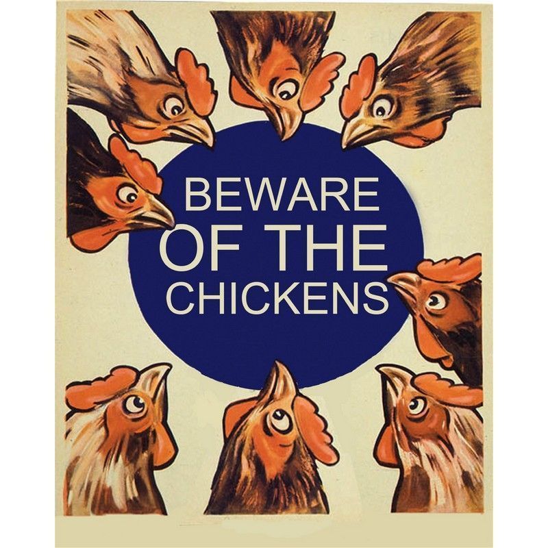Vintage Beware Of The Chickens Sign Metal Wall Mounted - 40cm
