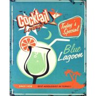 See more information about the Vintage Blue Lagoon Cocktail Lounge Sign Metal Wall Mounted - 42cm