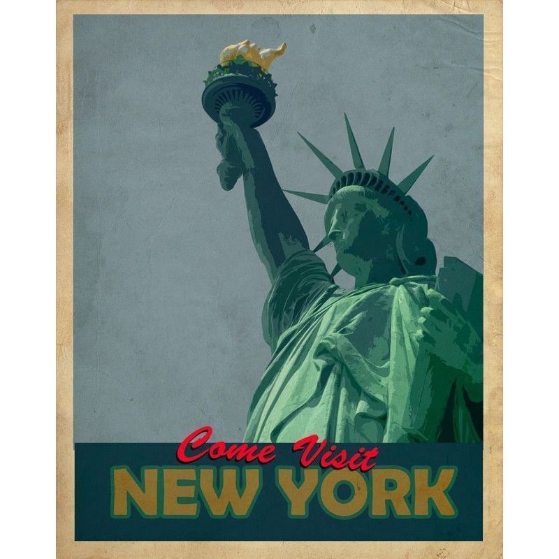 Vintage Come Visit New York Sign Metal Wall Mounted - 42cm