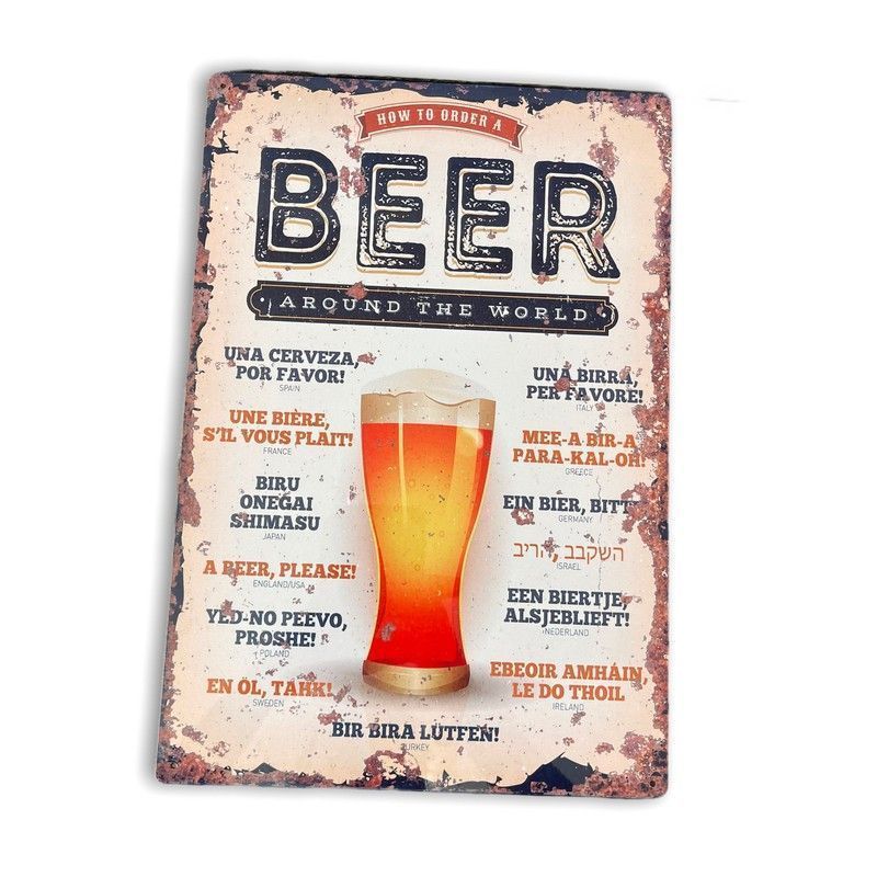 Vintage How To Order A Beer Around The World Sign Metal Wall Mounted - 42cm
