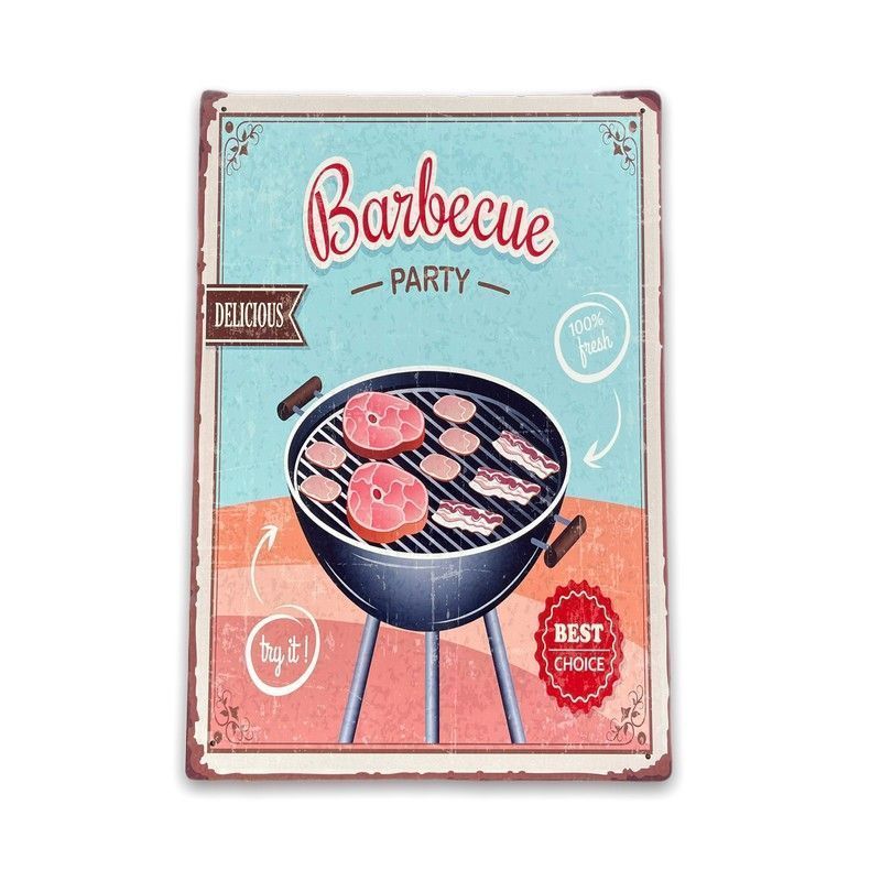 Vintage Barbecue Party Sign Metal Wall Mounted - 42cm