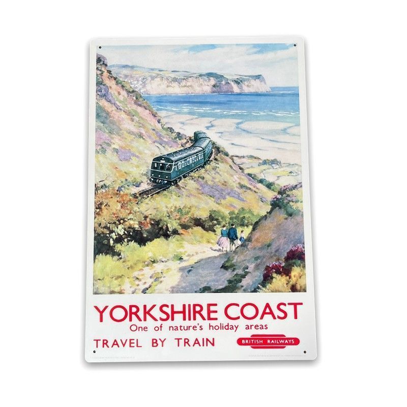 Vintage British Railways Yorkshire Coast Sign Metal Wall Mounted - 42cm