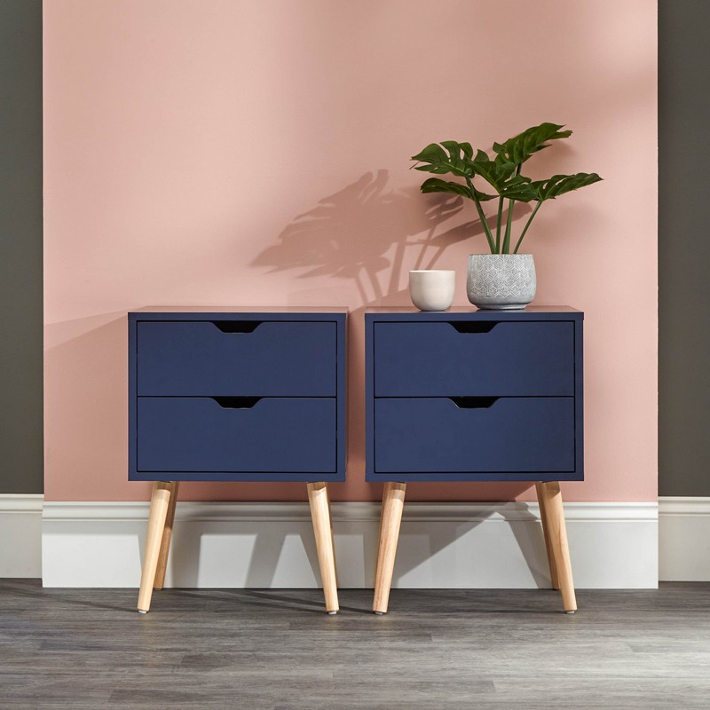 2 Nyborg Bedside Tables Blue 2 Drawers
