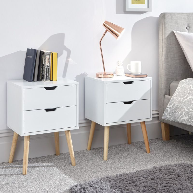 2 Nyborg Bedside Tables White 2 Drawers