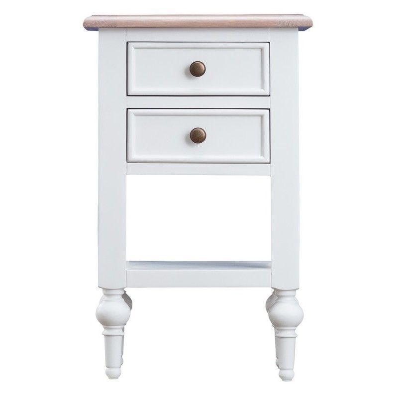 Painted Side Table Oak & White 1 Shelf 2 Drawer