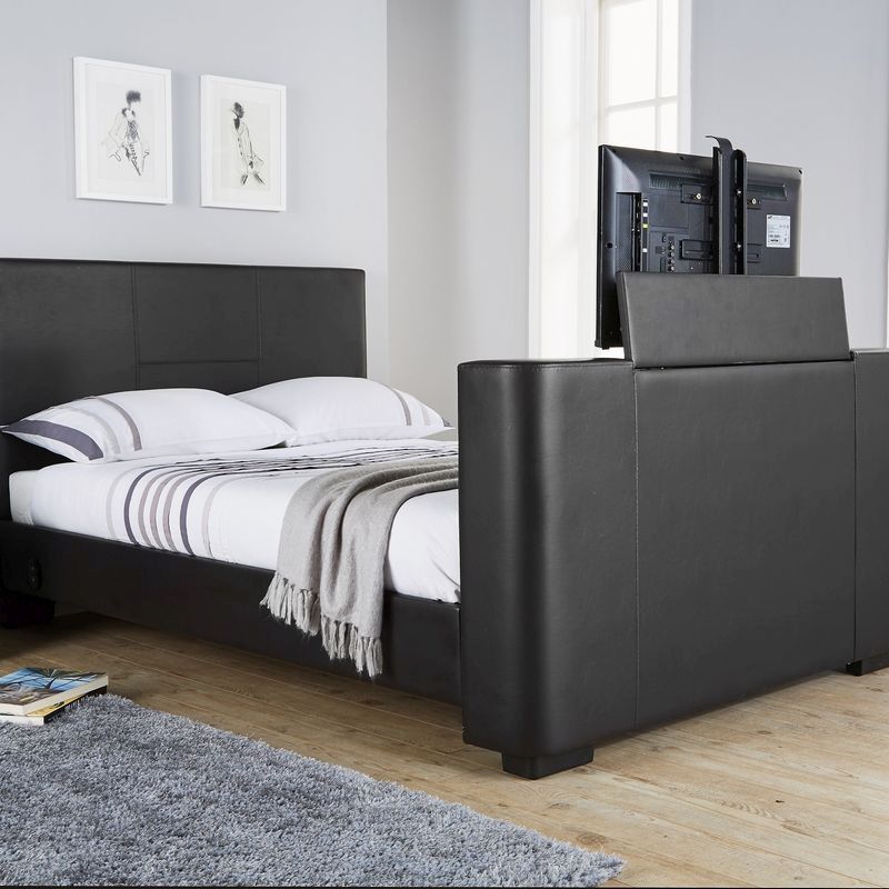 Newark Double TV Bed Black Faux Leather