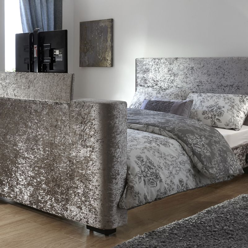 Newark King Size TV Bed Grey Crushed Velvet