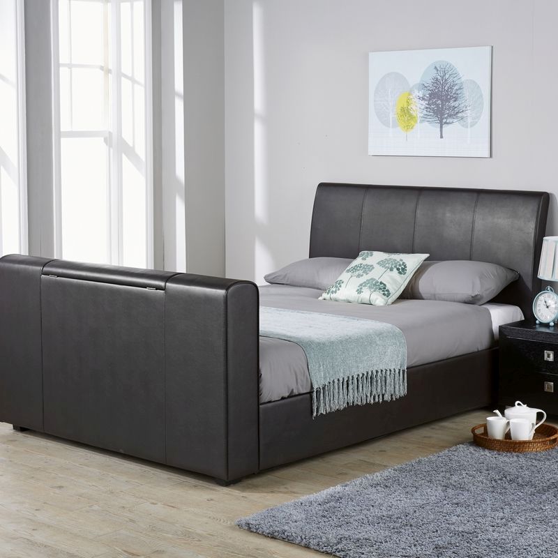 Brooklyn Double TV Bed Black Faux Leather