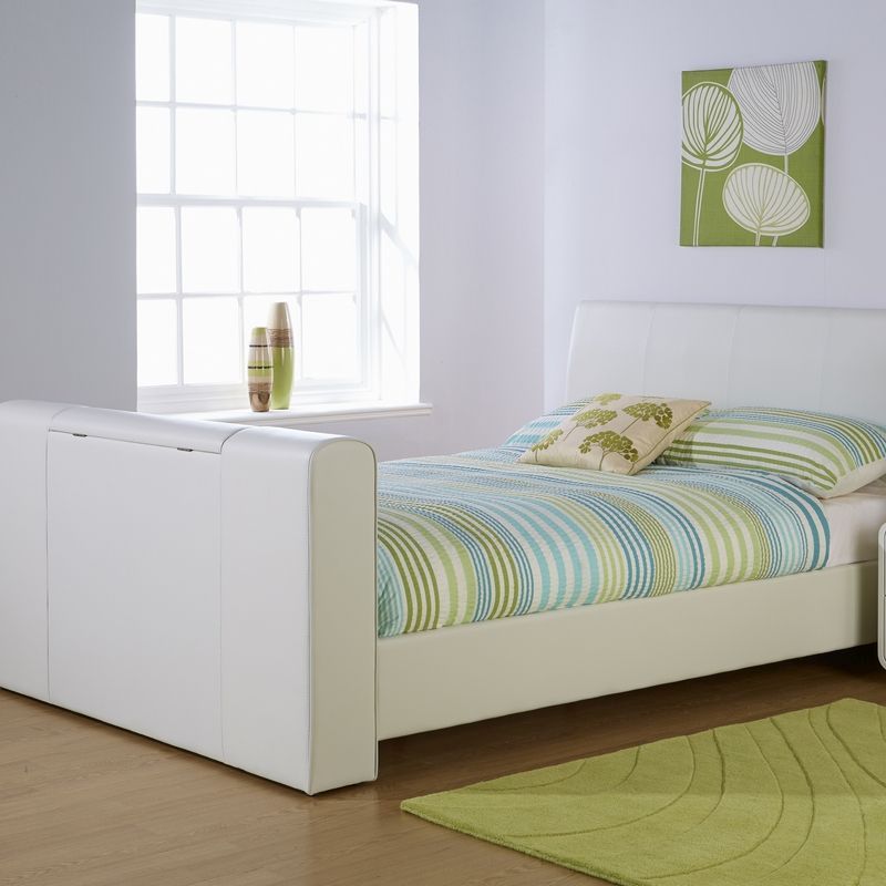 Brooklyn Double TV Bed White Faux Leather
