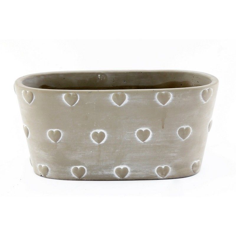 Planter Stoneware Grey with Heart Pattern - 25cm