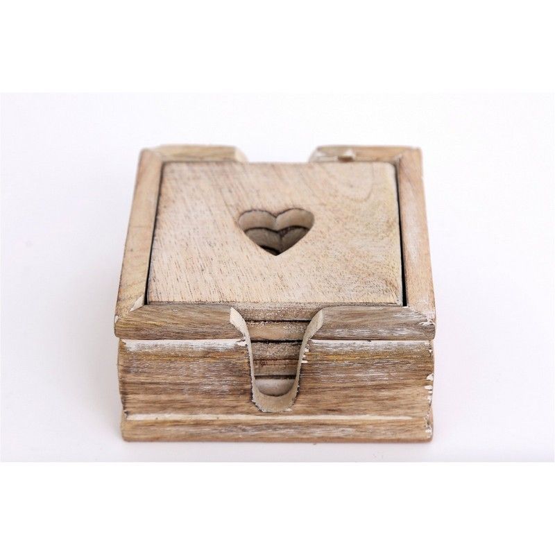 6x Coaster Wood with Heart Pattern - 11cm