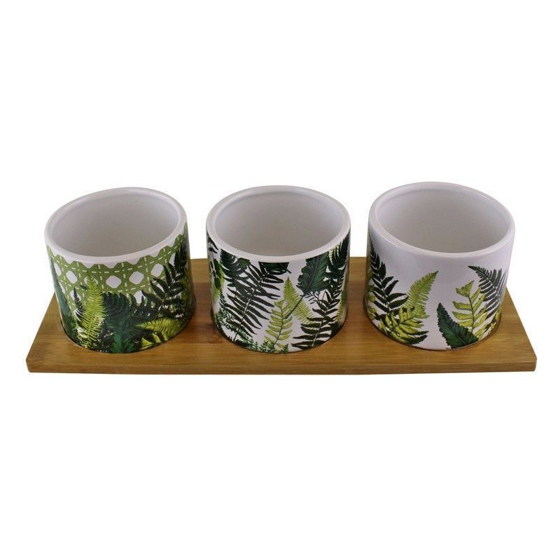 Meze Set Ceramic & Wood White with Fern Pattern - 31cm