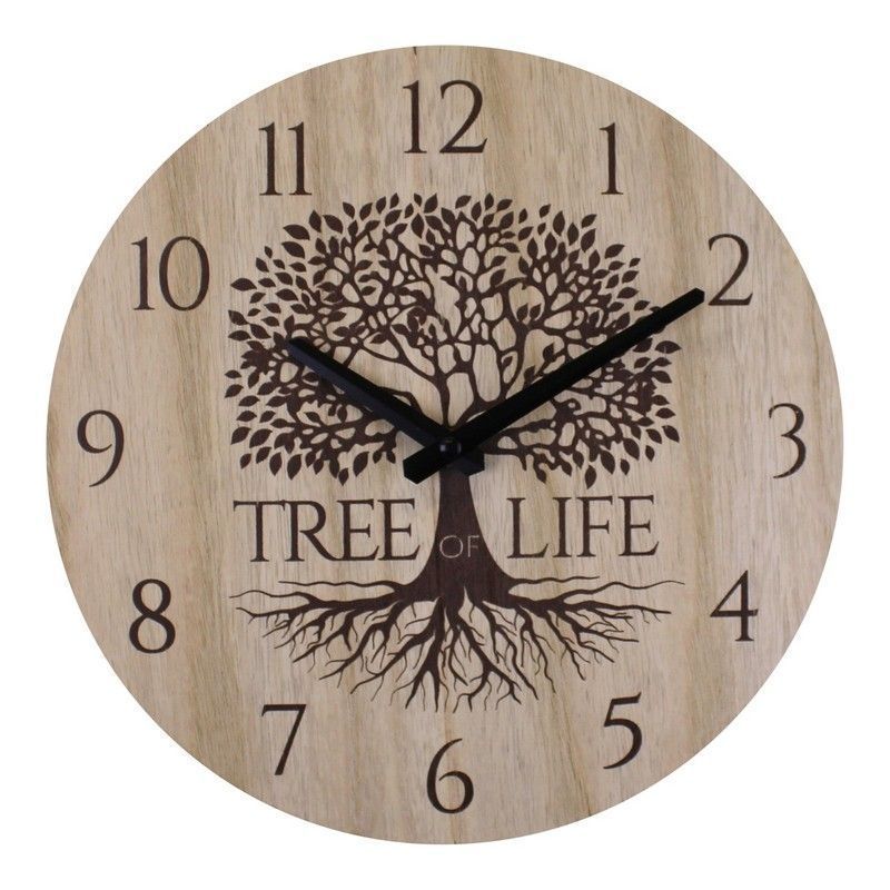 Clock Wood with Tree of Life Pattern Wall Mounted Battery Powered - 30cm